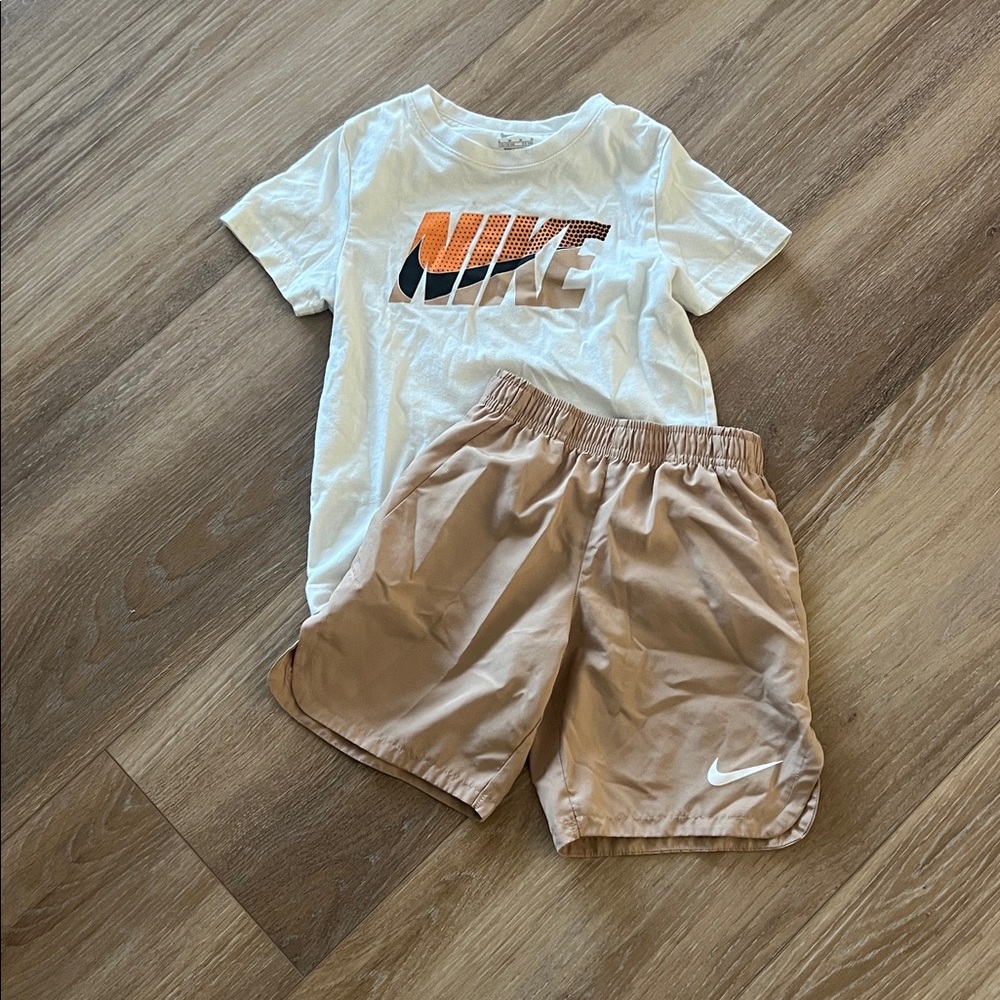 Nike White Tee and Beige Shorts Set